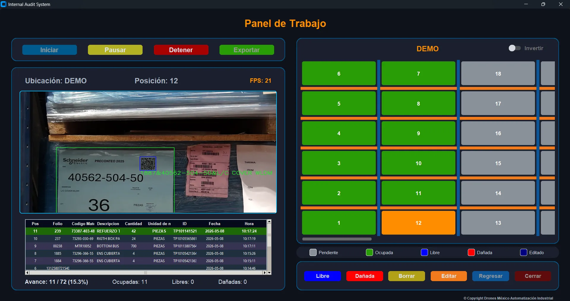 Plataforma Drone Inventory en operación